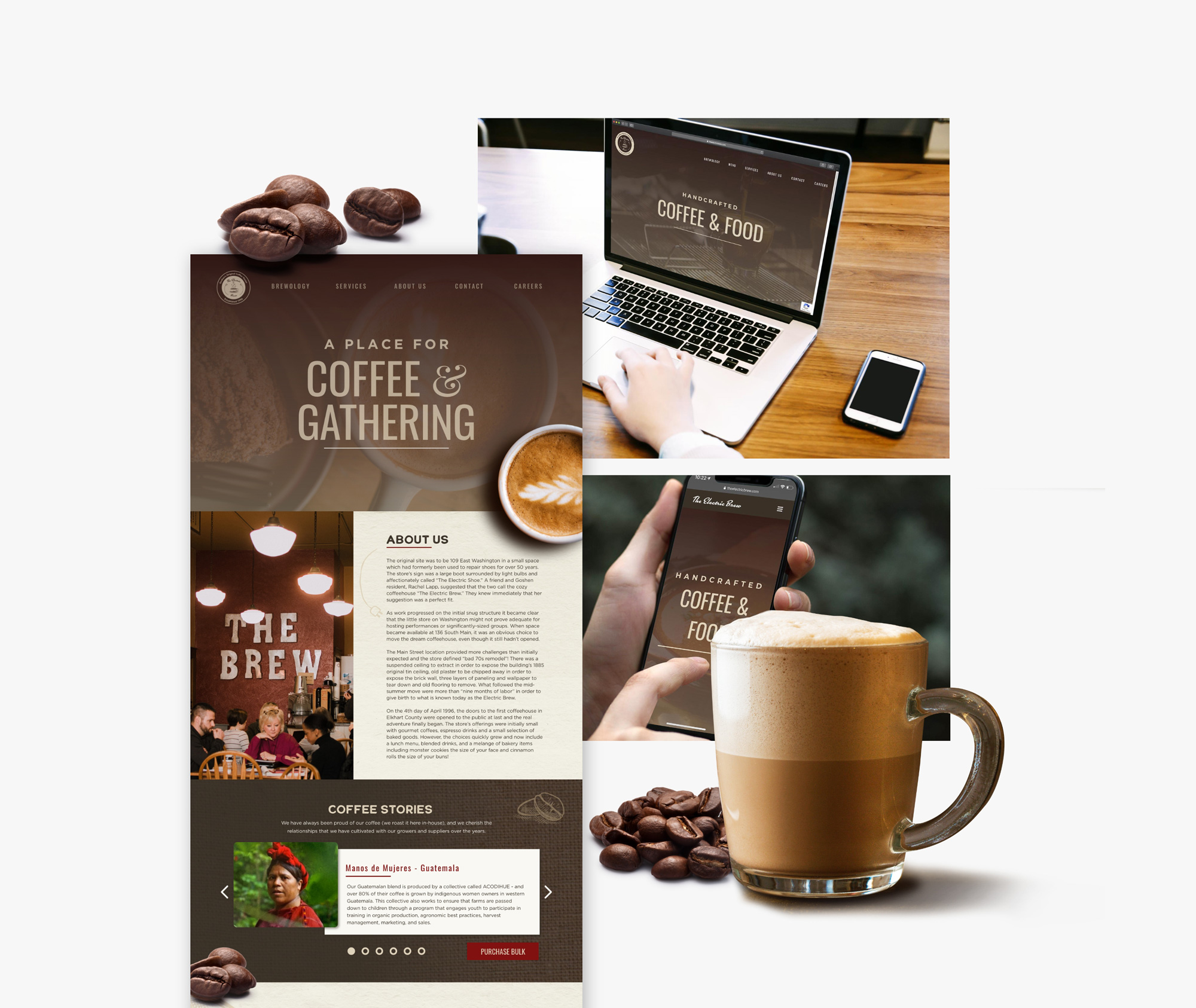 The Electric Brew Coffee shop in Goshen Indiana beautiful photography with their brand mockup